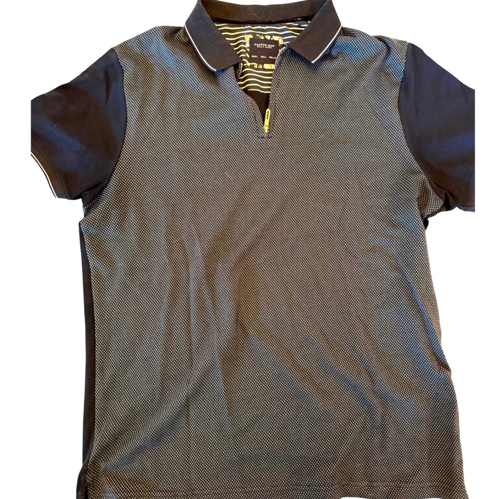 Cactus Man Ricky Singh Mens Large Black Blue Micro Pattern Quarter Zip Polo